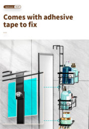 Punch Free Hanging Shower Rack , Black Over The Door Bathroom Organizer - thumbnail 5