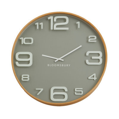 Orsina Large Wall Clock, Grey & Natural Finish 60Cm Round Clock With Glass Panel, Dual-Tone Wooden Wall Clock - image 1