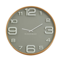 Orsina Large Wall Clock, Grey & Natural Finish 60Cm Round Clock With Glass Panel, Dual-Tone Wooden Wall Clock