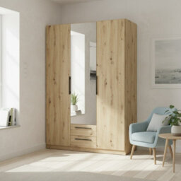 Cadixo Oak Artisan Sliding Door Wardrobe Modern Bedroom Storage With Mirror Shelves Hanging Rails - thumbnail 1