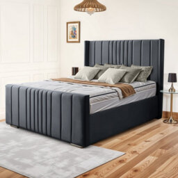 UKBEDFURNITURE Balmoral Wingback Steel Plush Valvet Upholstered Bed Frame Only- Blackboard - 48 Inch Headboard