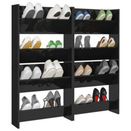 Walplus Wall Shoe Cabinets 4 Pcs High Gloss Black 60X18X60 Cm Engineered Wood - thumbnail 4