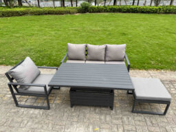 Fimous Aluminium Garden Furniture Set 4 Piece Aluminium Lounge Seating Set With Cushions Big Footstool Dark Grey - thumbnail 2