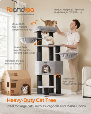 LEDREM Heavy-Duty Cat Tree For Large Cats, Cat Tower With Self-Warming Pads, Self-Groomers, 9 Scratching Posts - image 1