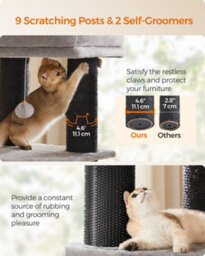LEDREM Heavy-Duty Cat Tree For Large Cats, Cat Tower With Self-Warming Pads, Self-Groomers, 9 Scratching Posts - thumbnail 6
