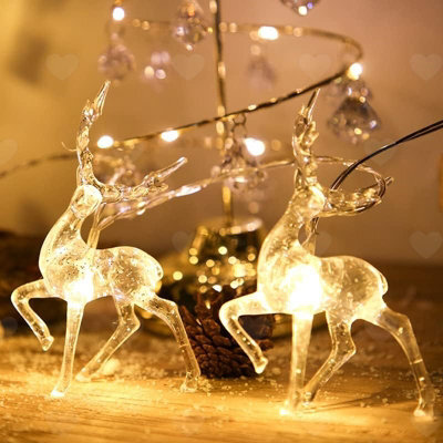 Amorly 1.5M 10Led Battery Powered Deer String Lights, Warm White Christmas Fairy Lights For Home Party Wedding Holiday Seasonal Displays - image 1