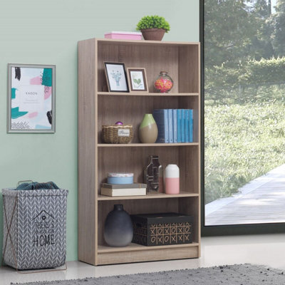 Timber Art Design 4 Tier Bookcase Tall Display Shelving Storage Unit Wood Furniture Sonoma Oak - image 1