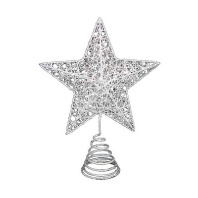 Gisela Graham Christmas White Glittery Star Tree Topper, 21.5 Cm High, Gloss Finish