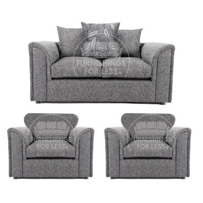 Furnishings For Less UK Byron Dundee Chenille Fabric 3 Piece Sofa Set - 2 1 1 Light Grey - image 1