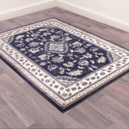 Navy Traditional Bordered Floral Easy To Clean Rug For Dining Room Bed Room And Living Room-160Cm X 230Cm - thumbnail 2