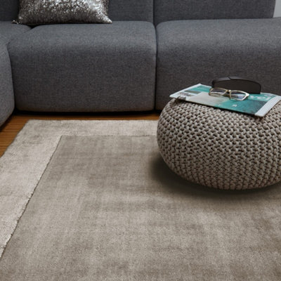 Taupe Bordered Handmade Modern Wool Easy To Clean Rug For Dining Room Bedroom And Living Room-200Cm X 290Cm - image 1