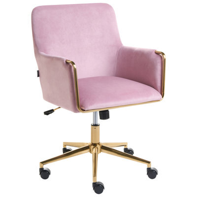 Beliani Desk Chair Altona Velvet Pastel Pink - image 1
