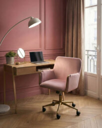 Beliani Desk Chair Altona Velvet Pastel Pink - thumbnail 2