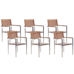 Beliani Set Of 6 Garden Chairs Viareggio Fsc Certified Teak Wood Brown - thumbnail 1