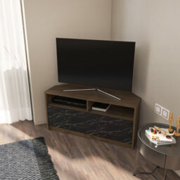 Decorotika Comero Corner Tv Stand For Tvs Up To 43'' Walnut & Black Marble Effect - thumbnail 2