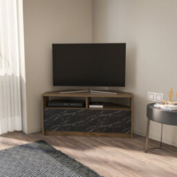 Decorotika Comero Corner Tv Stand For Tvs Up To 43'' Walnut & Black Marble Effect
