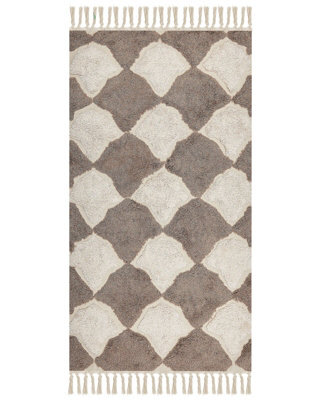 Wyld And Coco Hand-Tufted Cotton Geometric Area Rug 80 X 150 Cm Beige-Brown With Tassels - image 1