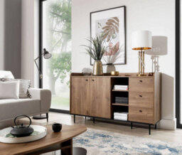 Arte Vasina 01 Sideboard Cabinet 150Cm - Rustic Oak Castello & Black Matt With Industrial Metal Legs - thumbnail 5