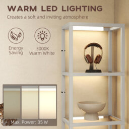 Homcom Led Floor Lamp With Glass Shelves, Dimmable Room Lamp, Grey - thumbnail 6