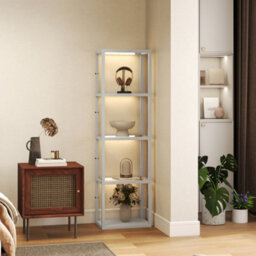 Homcom Led Floor Lamp With Glass Shelves, Dimmable Room Lamp, Grey - thumbnail 9