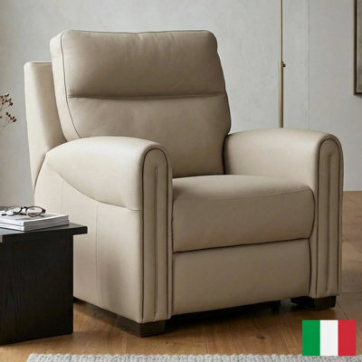 Xample Nicoletti Atlanta Beige Leather Power Reclining Armchair, Top Grain Italian Leather, Pocket Sprung Cushions, High Back Design - image 1