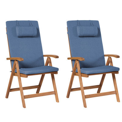 Beliani Set Of 2 Garden Chairs With Cushions Java Premium Acacia Wood Blue - image 1