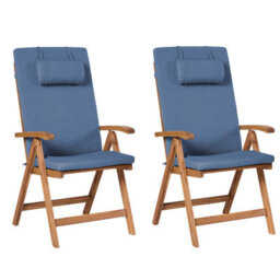 Beliani Set Of 2 Garden Chairs With Cushions Java Premium Acacia Wood Blue - thumbnail 1