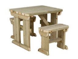 Arbor Garden Solutions Yews Picnic Bench - Wooden Rounded Garden Table And Bench Set (3Ft, Natural Finish) - thumbnail 1