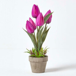 Homescapes Artificial Dark Purple Handcrafted Tulips In Grey Decorative Stone Pot, 27 Cm - thumbnail 5