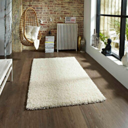 Cream Solid Plain Shaggy Machine Made Easy To Clean Rug For Living Room Bedroom And Dining Room-133Cm (Circle) - thumbnail 1