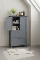 Modcraft Grey Bathroom Storage Cabinet Kitchen Cupboard With 2 Drawers, 2 Doors & Adjustable Shelf - thumbnail 1