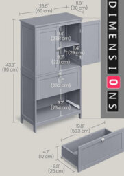 Modcraft Grey Bathroom Storage Cabinet Kitchen Cupboard With 2 Drawers, 2 Doors & Adjustable Shelf - thumbnail 2