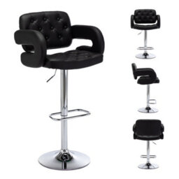 Hnnhome Mercury Pu Swivel Faux Leather Breakfast Kitchen Bar Stool Pub Barstool (Black) - thumbnail 4