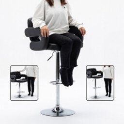 Hnnhome Mercury Pu Swivel Faux Leather Breakfast Kitchen Bar Stool Pub Barstool (Black) - thumbnail 5