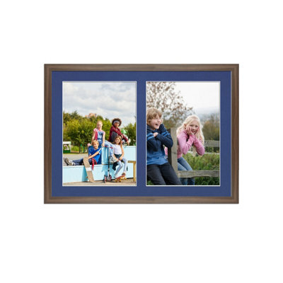 AK Frames 20X14 Walnut Sleek Multi Photo Frame With Blue Mount - Holds 2 Apertures (2X) A4 Photos - image 1