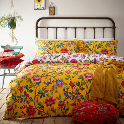 Furn. Pomelo Tropical Floral Reversible Duvet Cover Set, Double, Yellow - image 1