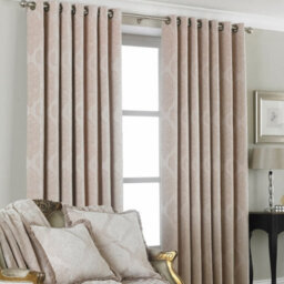 Paoletti Winchester Jacquard Eyelet Curtain Pair Natural (W)168Cm X (D)183Cm