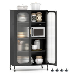 Gainoom 2-Door Black Metal Storage Cabinet 5-Tier Tall Kitchen Pantry