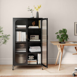 Gainoom 2-Door Black Metal Storage Cabinet 5-Tier Tall Kitchen Pantry - thumbnail 4