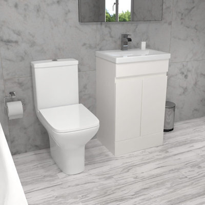Nes Home Alaska 500mm White Basin Vanity & Rimless Close Coupled Toilet - image 1