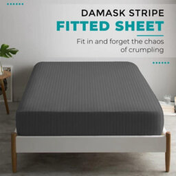 Oxford Homeware Charcoal Satin Stripe Fitted Sheet 40Cm Extra Deep Pocket Soft Easy Care Bedding Sheet (W)152Cmx(L)200Cm (King) - thumbnail 5