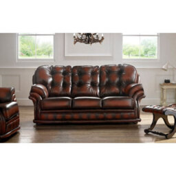 Chesterfield 3 Seater Antique Rust Leather Sofa Bespoke In Knightsbridge Style - thumbnail 1