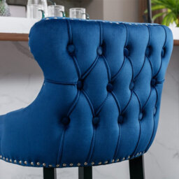 HomeTouch Set Of 4 Contemporary Velvet Upholstered Wing-Back Barstools Blue - thumbnail 4
