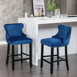 HomeTouch Set Of 4 Contemporary Velvet Upholstered Wing-Back Barstools Blue - thumbnail 3