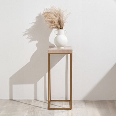 Pacific Lifestyle Tall Beige Granite Square Side Table With Burnished Gold Metal Legs 77Cm, Madison - image 1