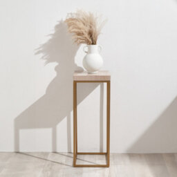 Pacific Lifestyle Tall Beige Granite Square Side Table With Burnished Gold Metal Legs 77Cm, Madison - thumbnail 1