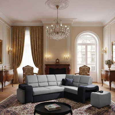 Wakiki Upholstered Corner Sofa Bed With Two Ottomans Left Or Right Storage Dolphin Mechanism 260X96X190Cm Black And Grey Right - image 1