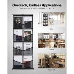 Vevor Brochure Display Stand, 4-Tier 8 Pockets Mesh Literature Display Holder, Floor Standing Magazine Catalog Rack - thumbnail 6