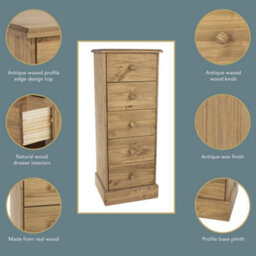 Core Products 5 Drawer Narrow Chest Of Drawers, Antique Waxed, Cotswold - thumbnail 9
