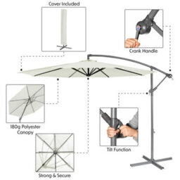 Dellonda 3M Banana Parasol/umbrella With Cover, Crank Handle, Cream - Dg265 - thumbnail 3